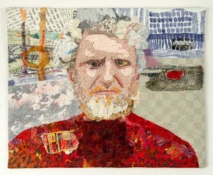 Martha Ressler, Studio Art Quilt, John of Lawrenceville, 16.5" x 20" Fabrics, papers, and found objects.