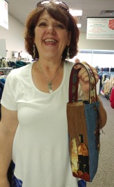 Laura and wine tote